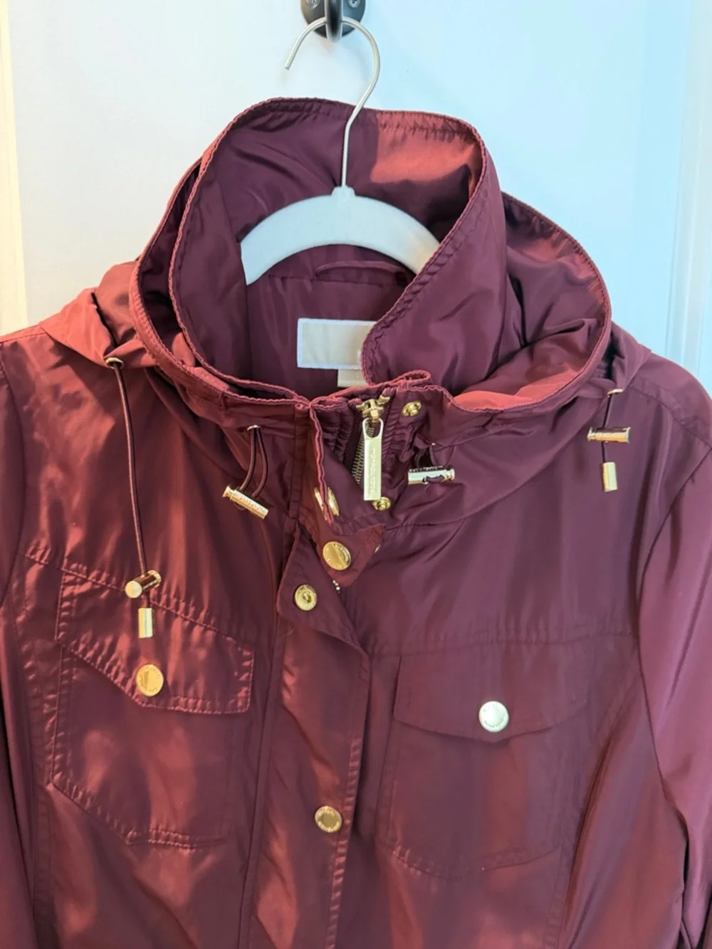 Michael Kors Women's Maroon Rain Jacket with Gold Hardware - Picture 9 of 9